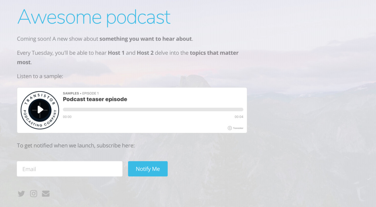 Coming soon website for a podcast