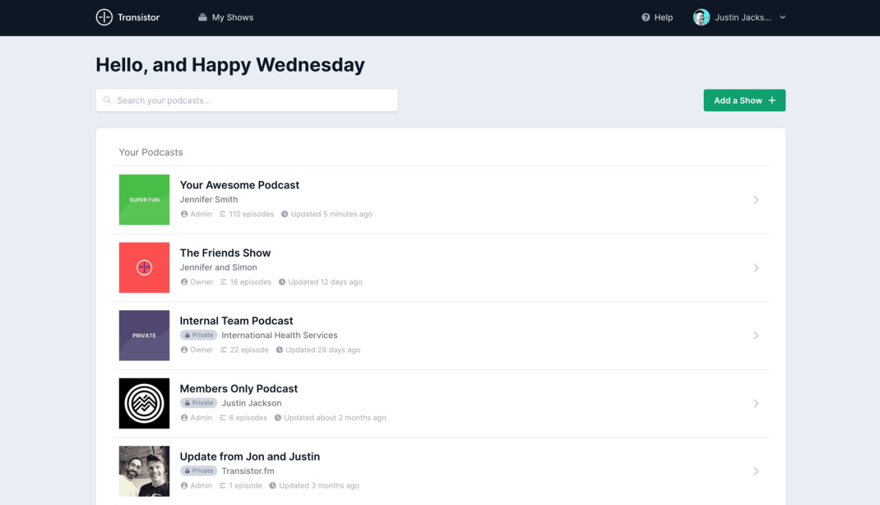 Host multiple podcasts on Transistor