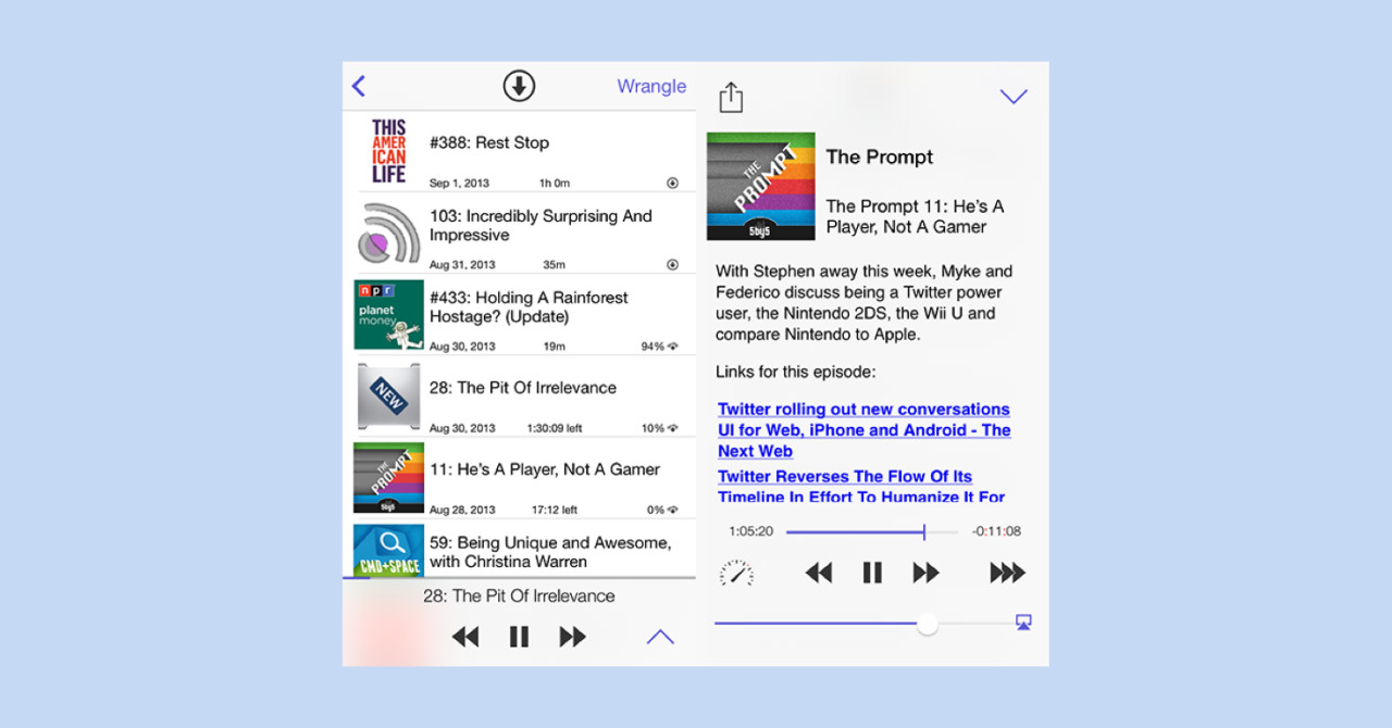 Screenshot of Pod Wrangler iOS app featuring 