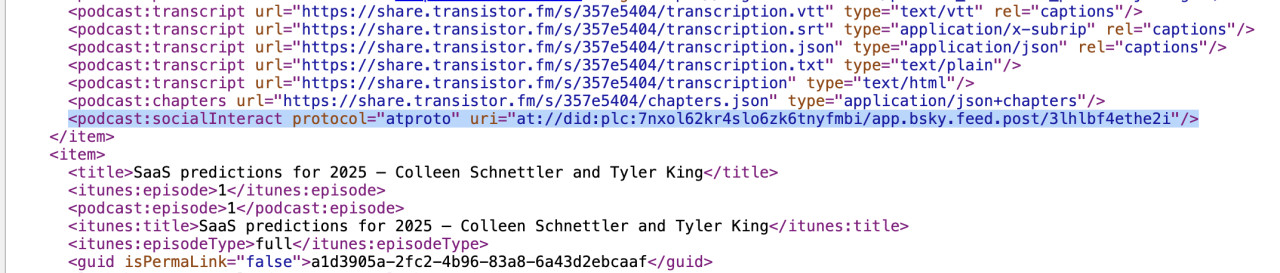 <podcast:socialInteract> tag in an RSS feed