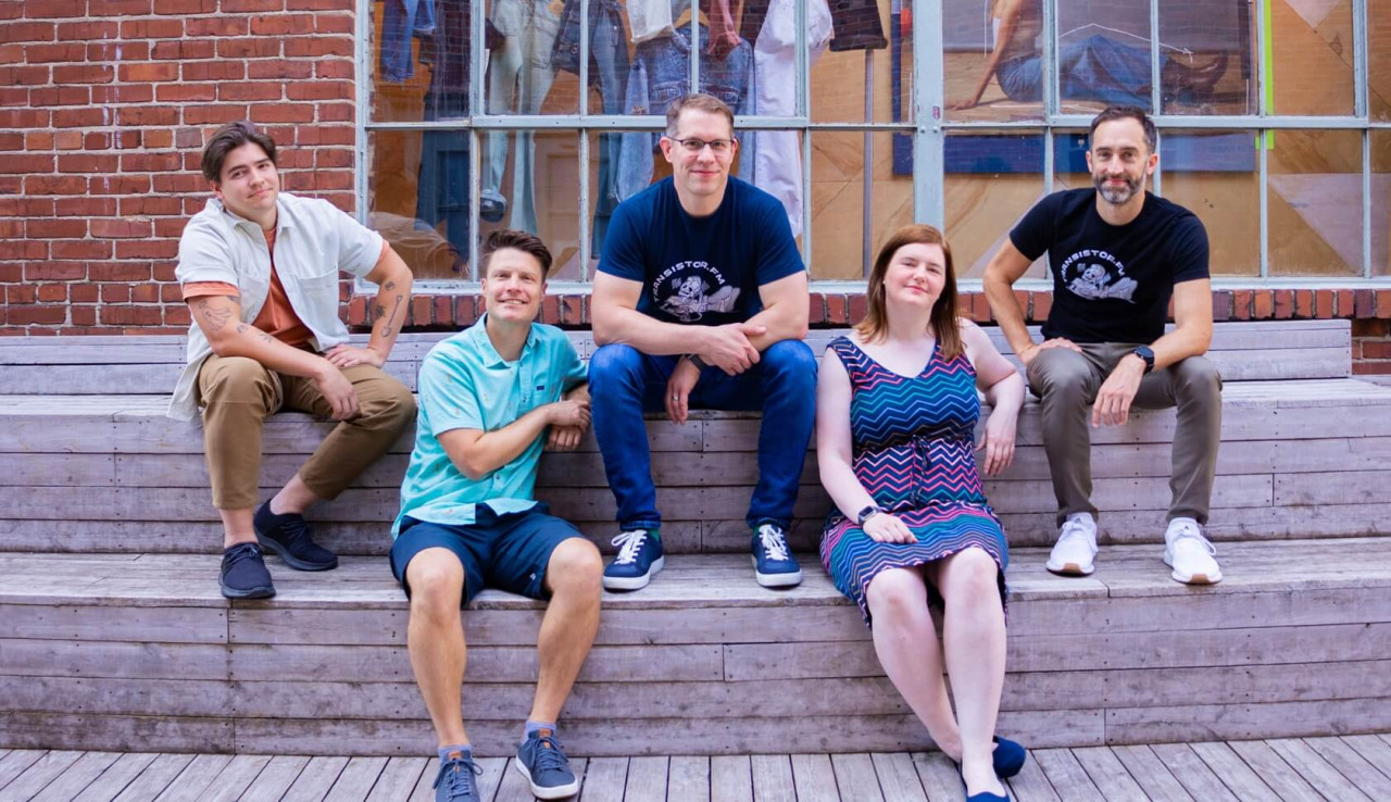 Transistor podcasting team, with Jason Pearl in the center